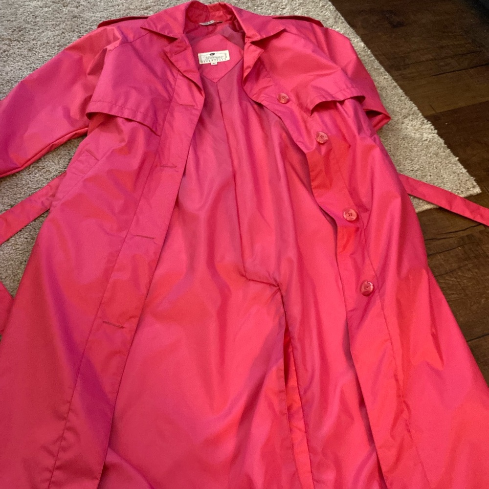 Worthington Essentials women Trench rain Coat Sz 4 petite dark pink pockets NWOT - Picture 9 of 12